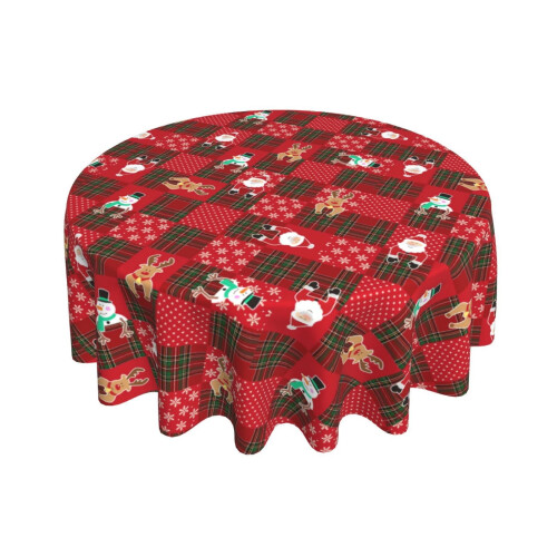 Toalha de mesa redonda de Natal de 60 polegadas, xadrez de algodão. 1