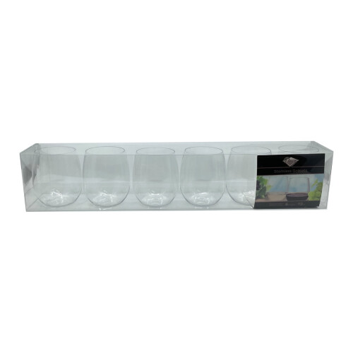 Stemless Clear Plastic Wine Goblets 12 oz Pack of 6 1