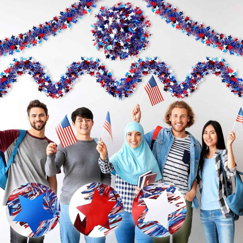 6.5 ft Patriotic Glitter Tinsel Garland (9 pcs) 1