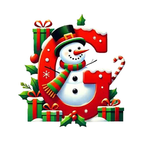 Snowman Initial Letter Ornament Red Christmas Tree 1