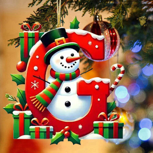 Snowman Initial Letter Ornament Red Christmas Tree 2