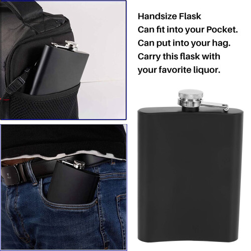 Hip Flask Set Black 8 oz with Funnel and 2 Glasses 2