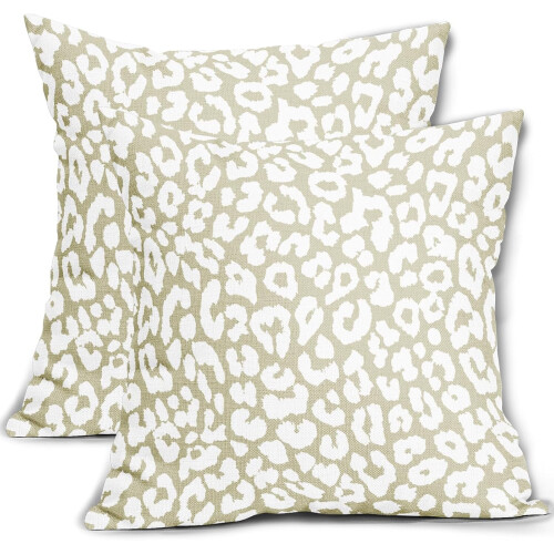 White Leopard Print Linen Pillow Covers 16x16 in