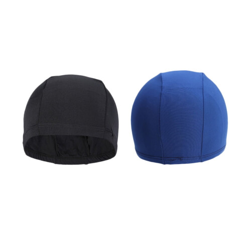 Polyester Stretch Swim Cap Black Sapphire Blue 2 Pack