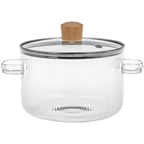 Ribbed Glass Stew Pot with Lid, 1350ml
