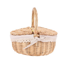 Panier de pique-nique en osier avec poignée et double couvercle, 26 x 18 x 25 cm