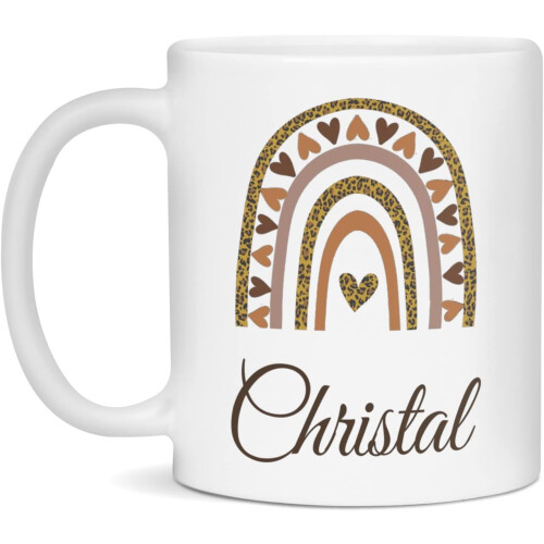 White Ceramic Coffee Mug 11 oz Leopard Rainbow Print