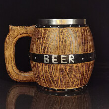 Wooden Barrel Stainless Steel Beer Mug with Handle