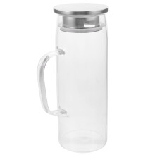 Waterkan van glas en roestvrij staal met filterdeksel.