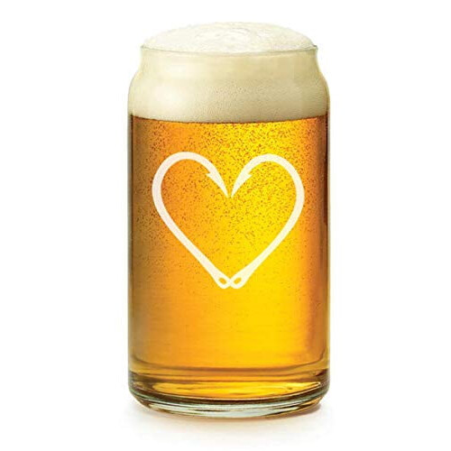 Bicchiere da birra da 473 ml con decorazione a forma di amo da pesca e cuore