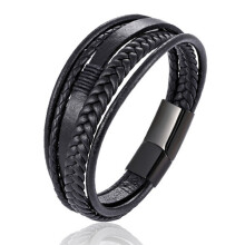 Edelstahlverschluss Lederarmband Mehrsträngiges Kunstleder Geflochtenes Design Leicht Strapazierfähig Hypoallergen Bequeme Passform mit präziser