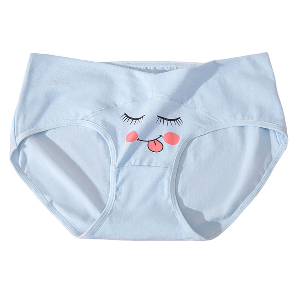 Flexible Cotton Low Waist Maternity Panties with Cartoon-Blue L