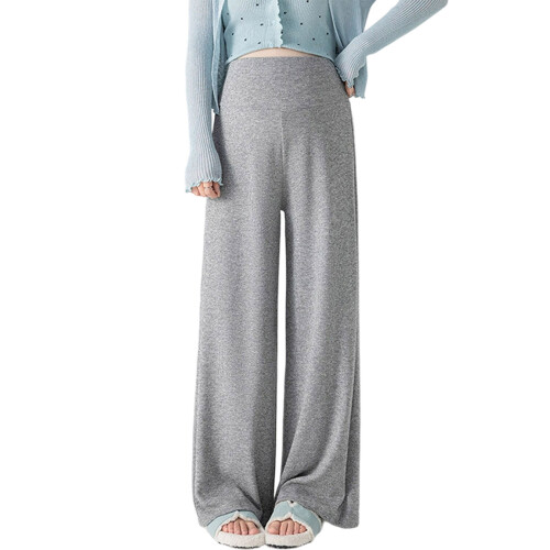 Stretchable Trousers Polyester Maternity Wide Leg Pants-Gray XL
