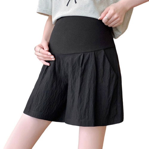 Comfortable Maternity Shorts Casual Pants With-Black 4XL