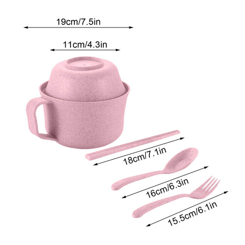 Microwave Ramen Bowl Set Pink 5-Piece 1