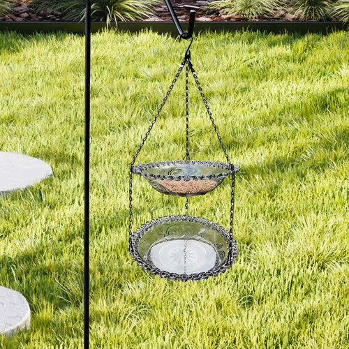 Matte Black Hanging Bird Feeder with Iron Mesh Tray 1