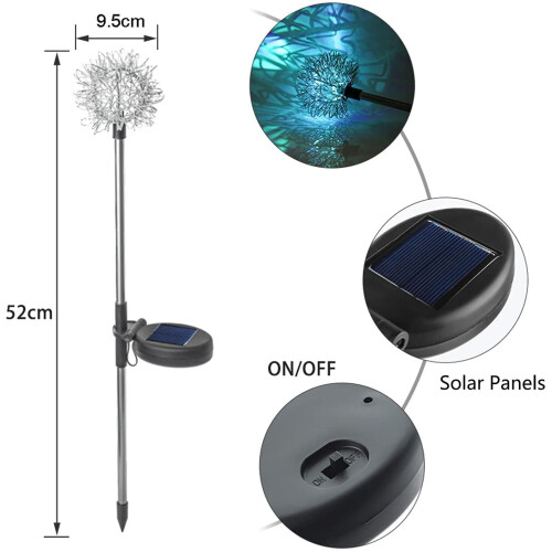 Luces solares con forma de diente de león, multicolor, paquete de 4 1