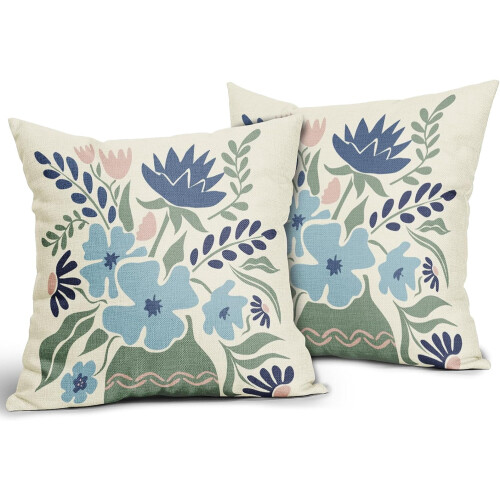 Fodere per cuscini floreali 40x40 cm, set da 2, in cotone e lino 1