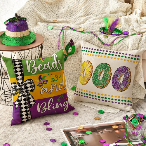 Μαξιλαροθήκες Mardi Gras 16x16 ιντσών, σετ των 4 1