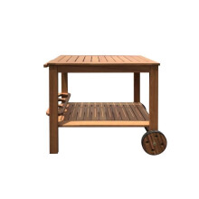 Wooden Acacia FSC Rolling Garden Cart - SOLIS - With Bottle Holder - Natural Wood - 94 x 49.3 x 74 cm