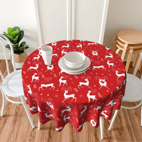 Round Christmas tablecloth elastic edge flannel backing 2