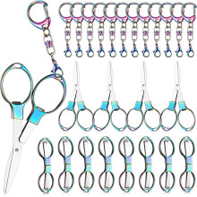 12 Pcs Folding Stainless Steel Scissors with 12 Keychains Portable Badge-Safety Scissors for Nurse, Office, A
