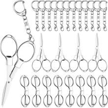 12 Pcs Folding Stainless Steel Scissors with 12 Keychains Portable Badge-Safety Scissors for Nurse, Office,