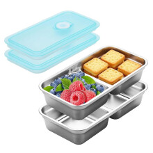 Stainless Steel Snack Containers with Lids 2 Compartment Reusable Food Storage for School Travel and Outdoor Activities