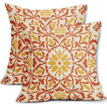 Conjunto de 2 capas de almofada boho em linho laranja e amarelo, 50x50cm (20x20 polegadas).