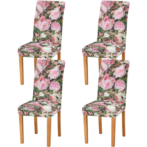 4er-Set Stretch-Stuhlhussen mit Blumenmuster