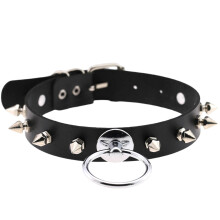 Unisex-Halskette für ausdrucksstarke Looks, modisches Halsband mit Nietendesign im Gothic-Stil, verstellbare Größe, Metallring-Detail, PU-Leder,