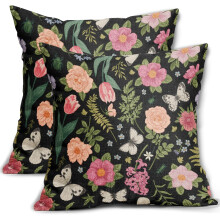 Blomsterpudebetræk 40x40 cm bomulds- og hørsæt med 2 stk.