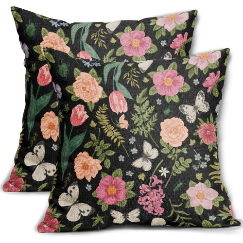 Blommiga örngott 40x40cm bomullslinne set om 2