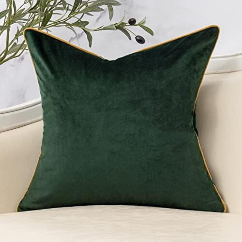 Capa de almofada decorativa com estampa de galhos verdes em veludo, 45x45 cm (18x18 polegadas) 1