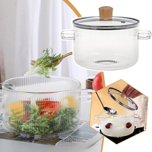 Ribbed Glass Stew Pot with Lid, 1350ml 2