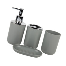 Badezimmer-Organizer-Set, Kunststoff, Zahnbürstenhalter,-Grau