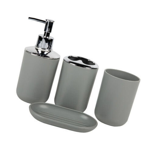 Badezimmer-Organizer-Set, Kunststoff, Zahnbürstenhalter,-Grau