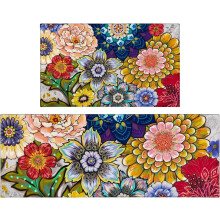 Boho Floral Kitchen Rugs Set of 2 – 17x48in + 17x30in