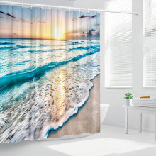 Ocean Beach Wave Sunrise dusjforheng 70x70 tommer blå