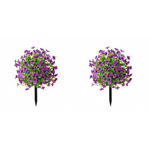 Topiaria artificial de violeta em formato de bola, 56 cm (22 polegadas), com estaca para fixação no solo.