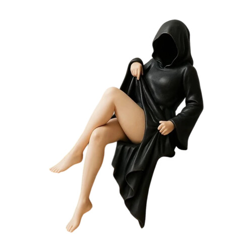 Mysterious Statue Black Robe Mask Resin Decoration Home-A