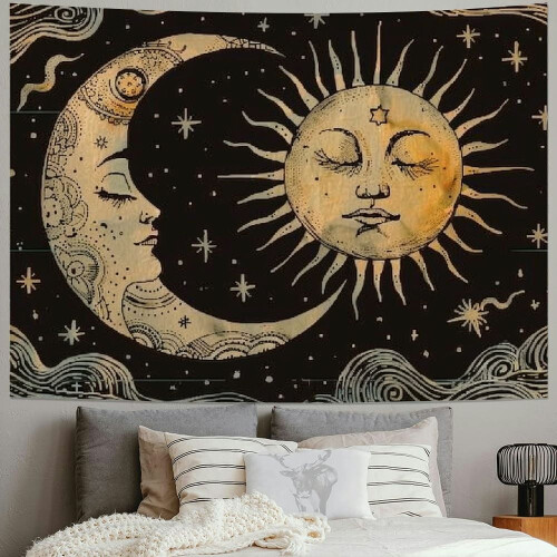 Sol og Måne Gobelin Sort Mørkt Design 1