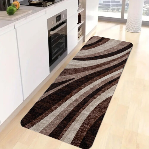 (40cmX60cm(15.7inX23.62in)) Mat, Brown Line Pattern Slip-Resistant Corridor Balcony Polyester Mat, Thickened, 2