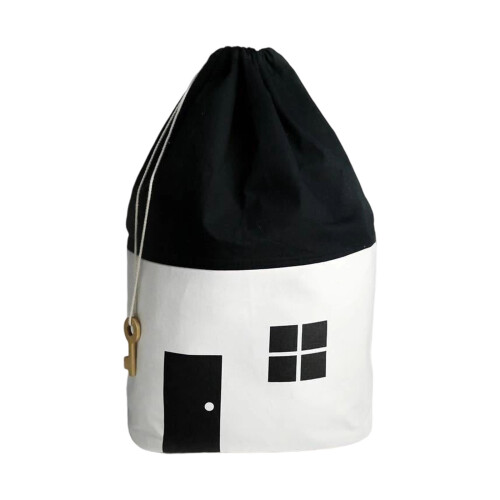 Kids Room Storage Drawstring Cotton Canvas Toy Organizer-White
