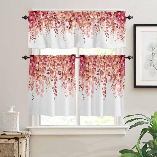Red Eucalyptus Kitchen Tier Curtains & Valance Set 1