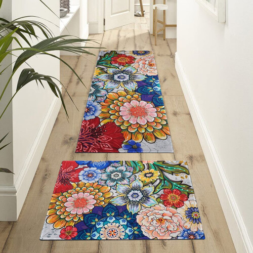 Boho Floral Kitchen Rug Set 2 pcs 45 x 122 cm 2