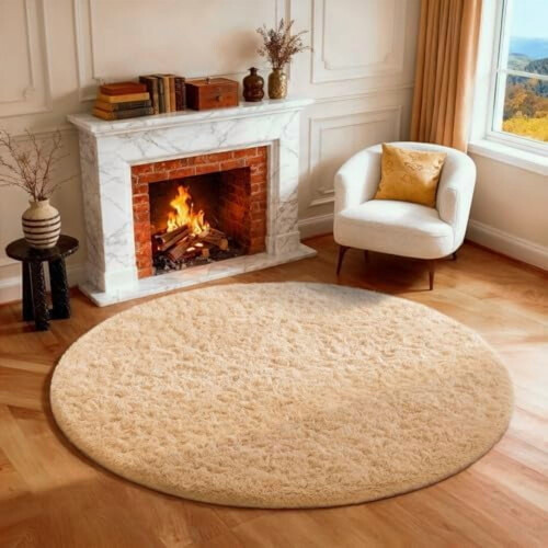 120 cm rundt beige rufsete teppe