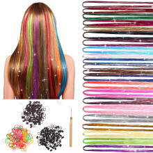 Hårglitter-extensions-sæt – assorterede farver, 120 cm