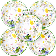Papieren bordjes met bloemenprint, set van 23 cm en 18 cm.