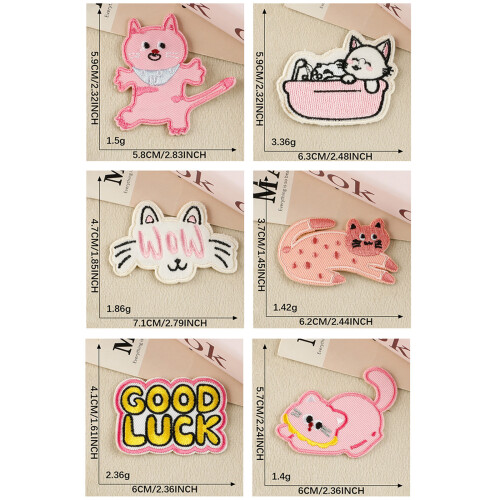 6 pièces chaton patchs brodés chats de bande dessinée patchs de 2